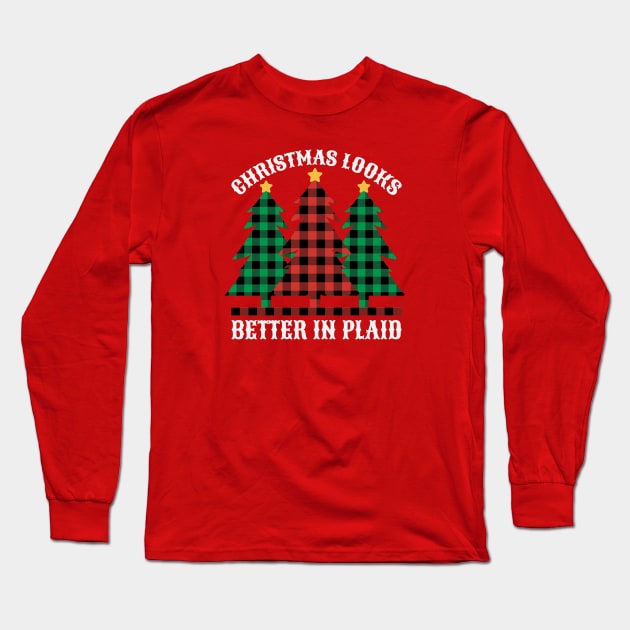 Christmas Looks Better in Plaid // Buffalo Plaid Christmas Trees Long Sleeve T-Shirt by SLAG_Creative